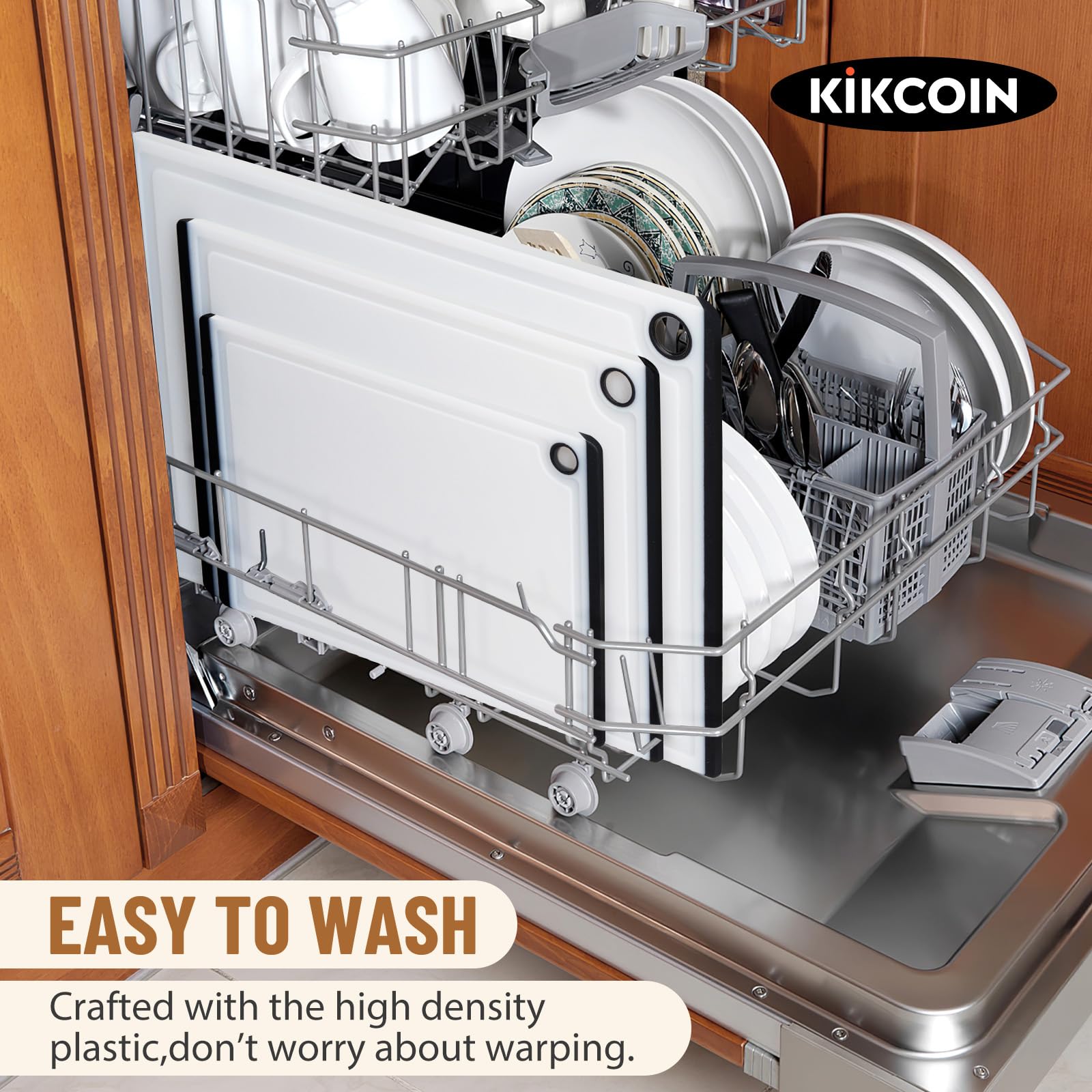 Kikcoin cutting board with deep juice groove catches liquids efficiently.