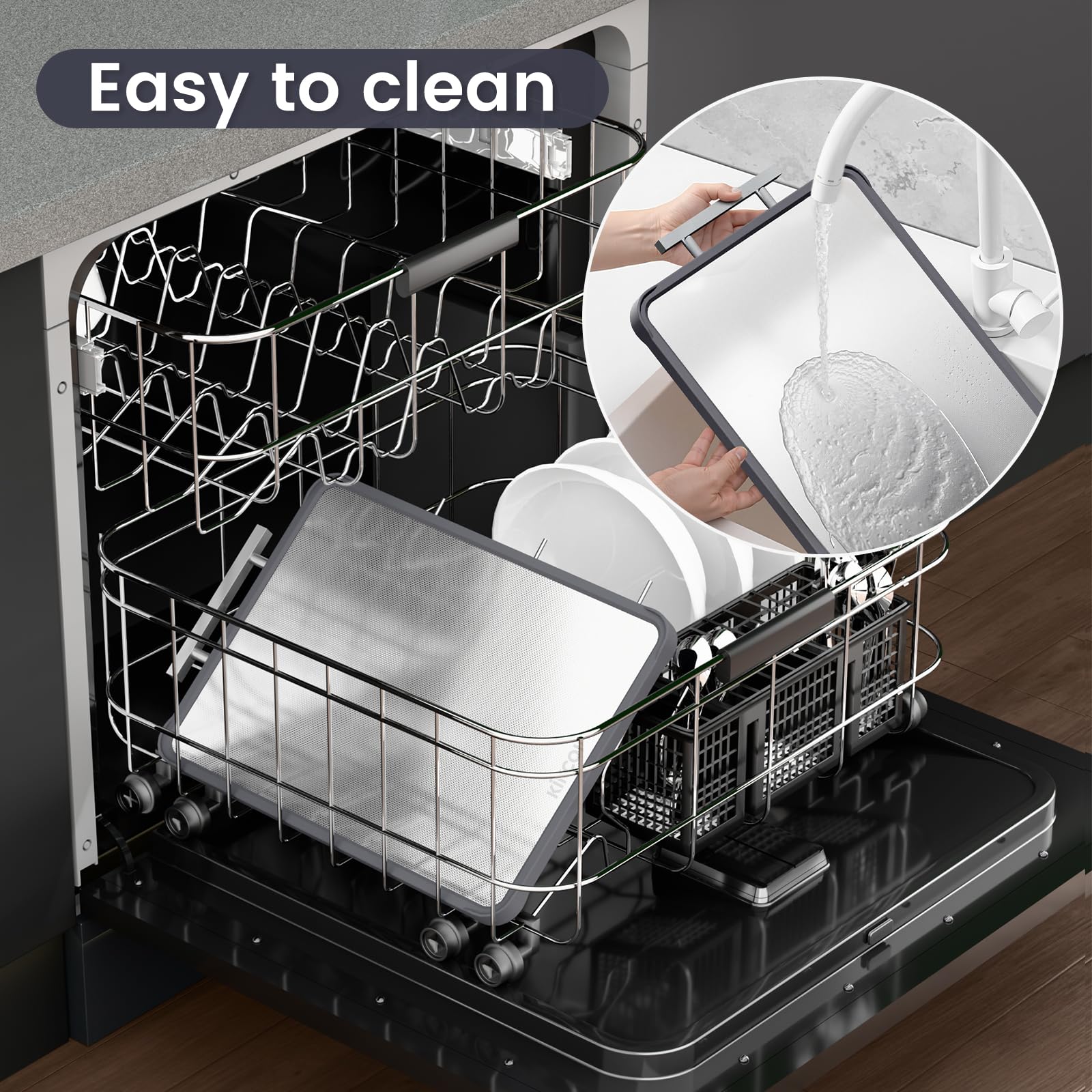 Kikcoin cutting board surface is dishwasher-safe for easy cleaning