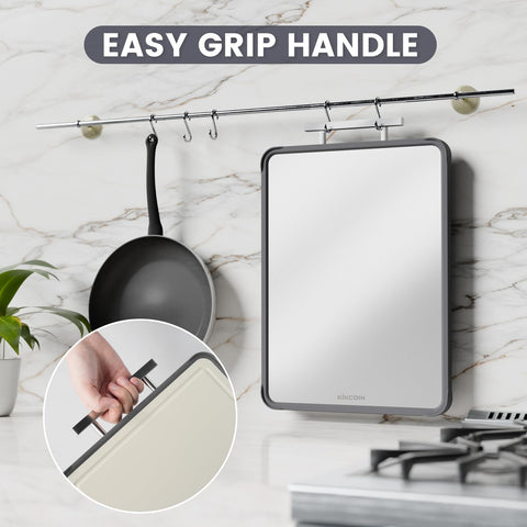 Kikcoin cutting board with hanging handle for space-saving storage