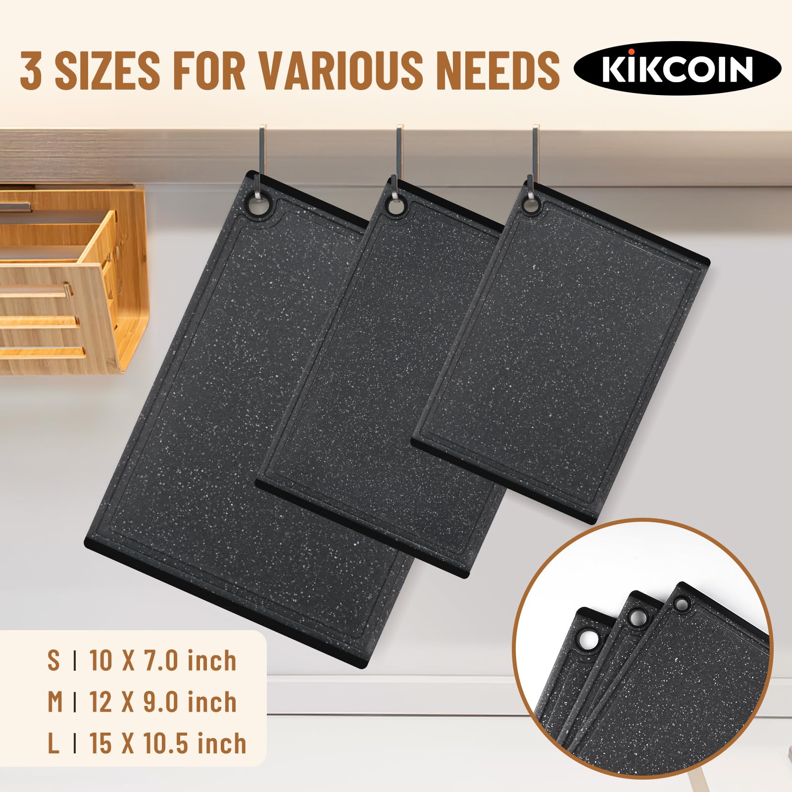 Kikcoin medium cutting board ideal for vegetables and prep tasks.