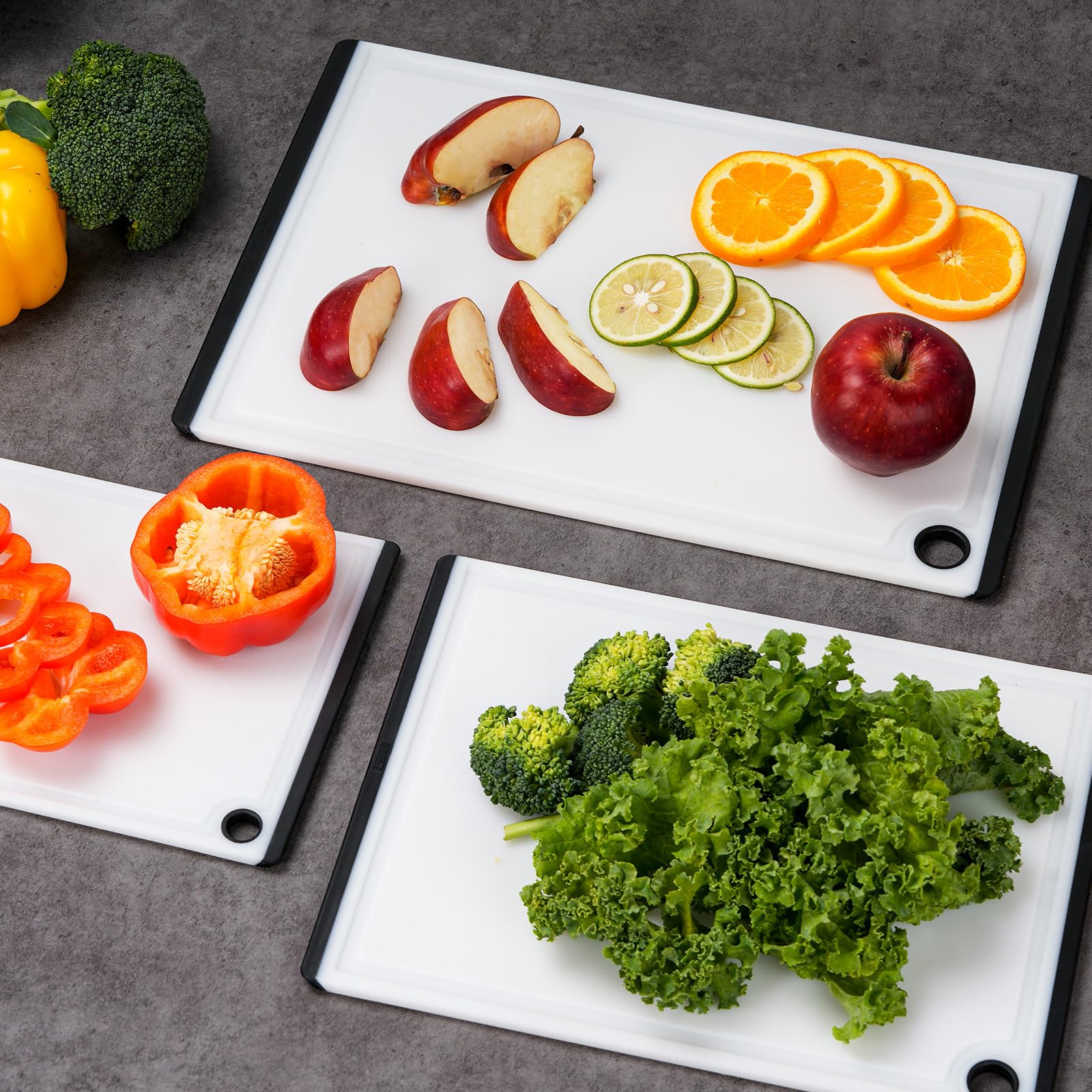 Kikcoin cutting board non-slip texture keeps food stable during cutting.