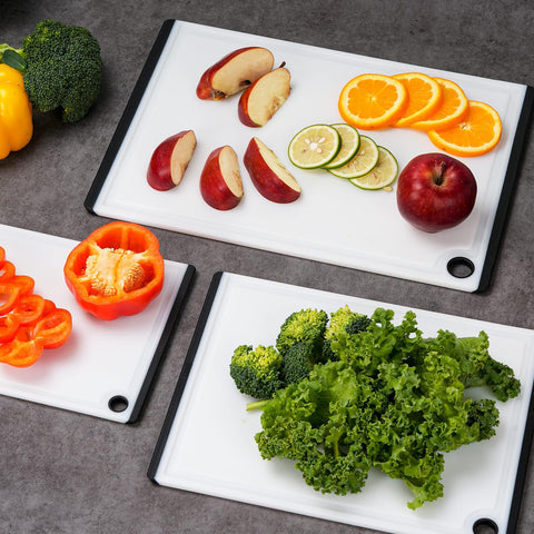 Kikcoin cutting board non-slip texture keeps food stable during cutting.