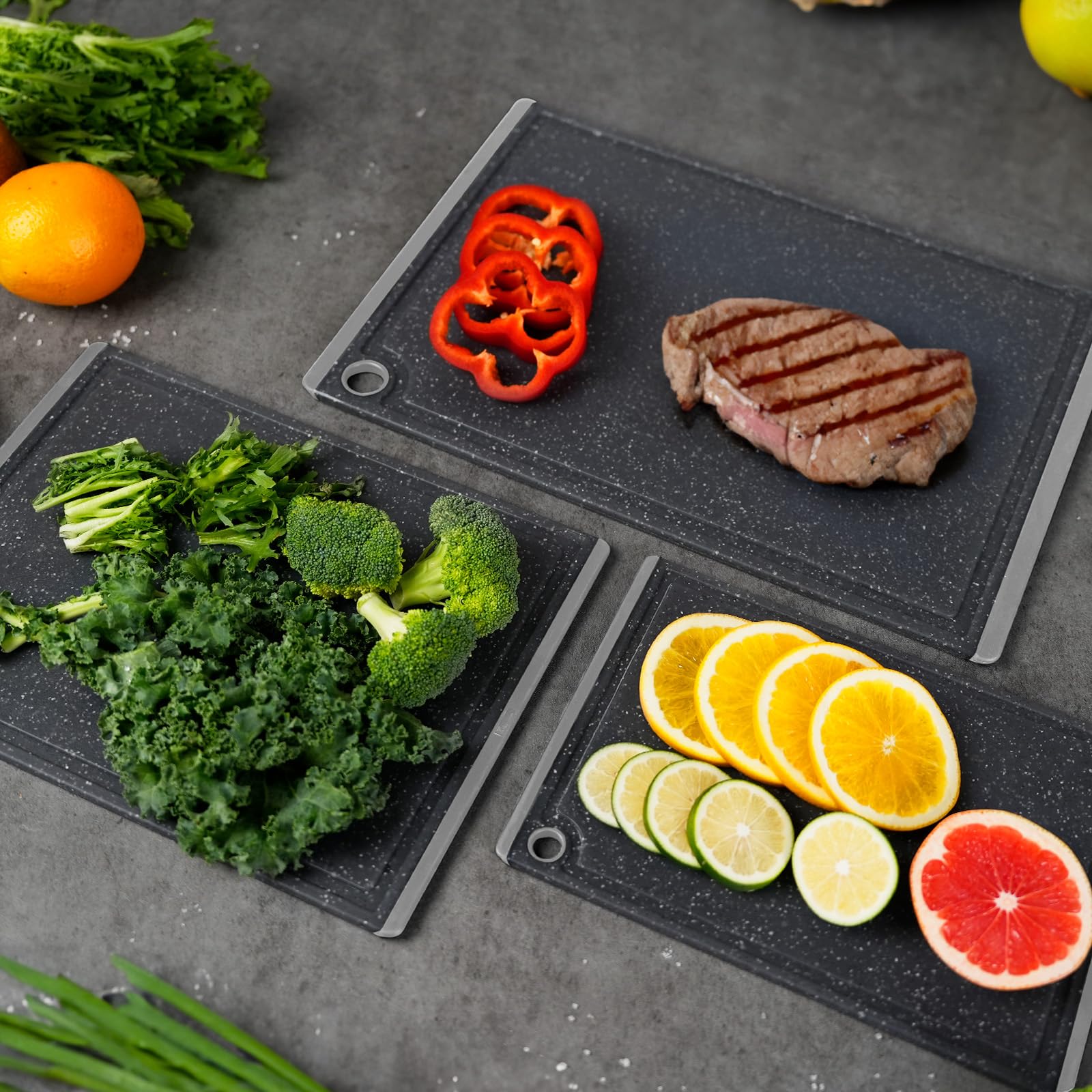 Kikcoin cutting boards close-up shows non-slip texture on surface