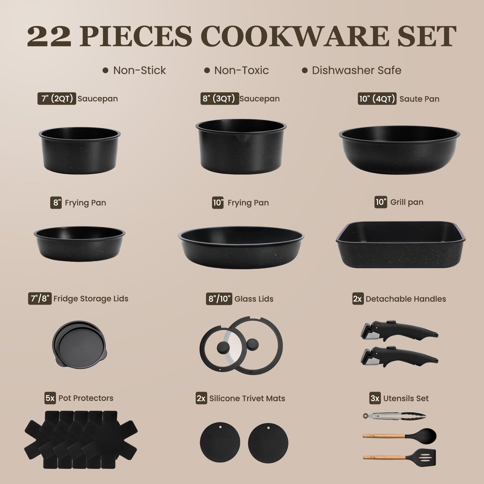 KIKCOIN detachable handles enable compact storage in small kitchens