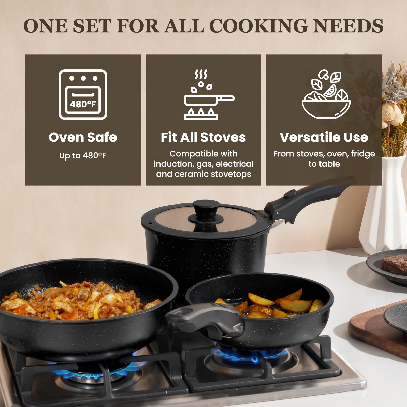 KIKCOIN dishwasher-safe cookware on rack, easy cleanup after cooking