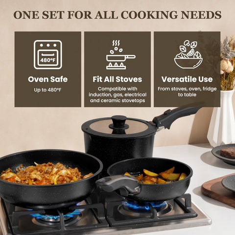 KIKCOIN dishwasher-safe cookware on rack, easy cleanup after cooking