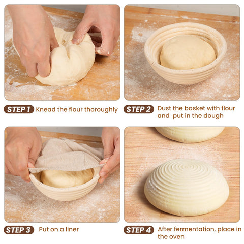 Kikcoin easy-clean baskets for quick flour removal after proofing.