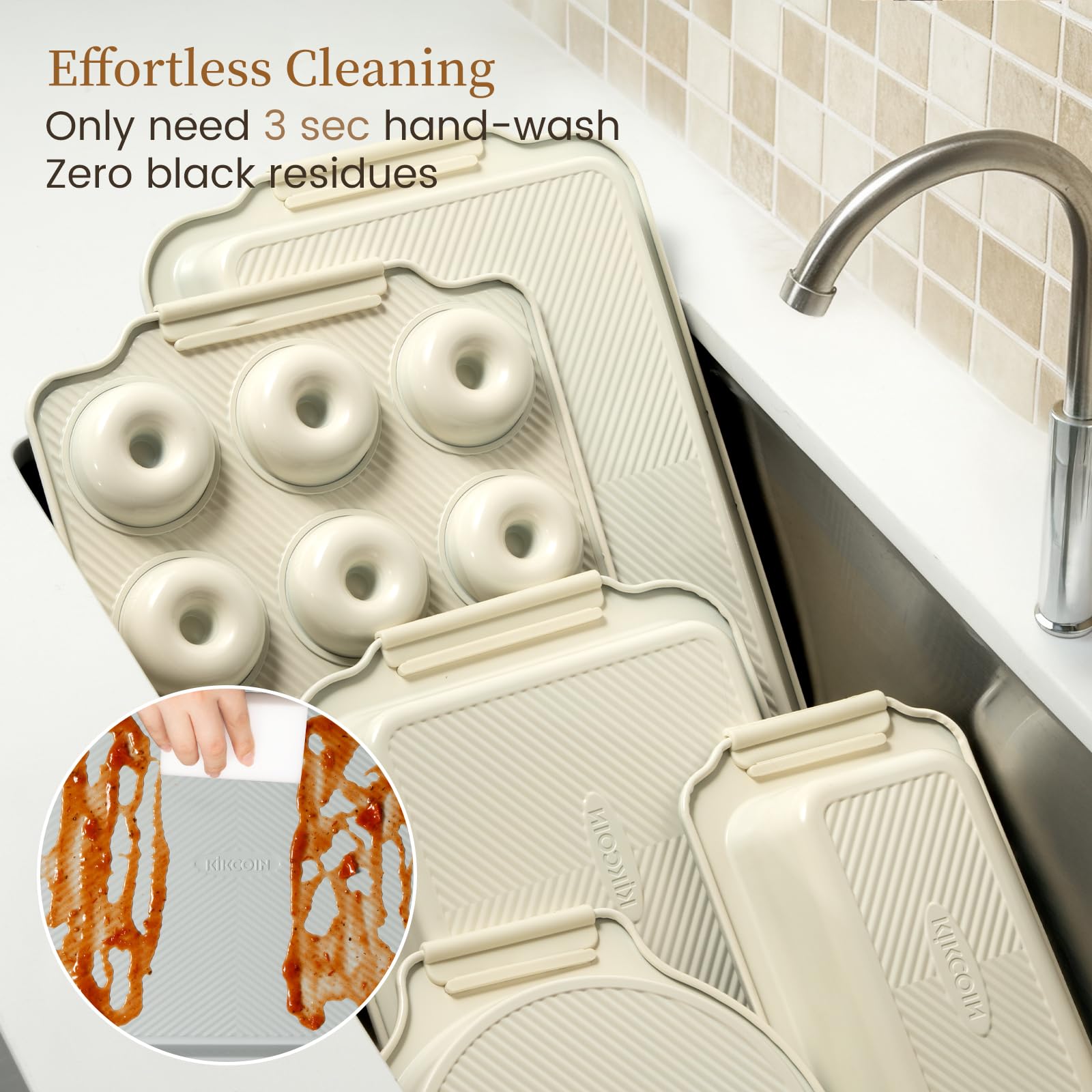 Kikcoin easy-release non-stick surface helps cookies lift cleanly.