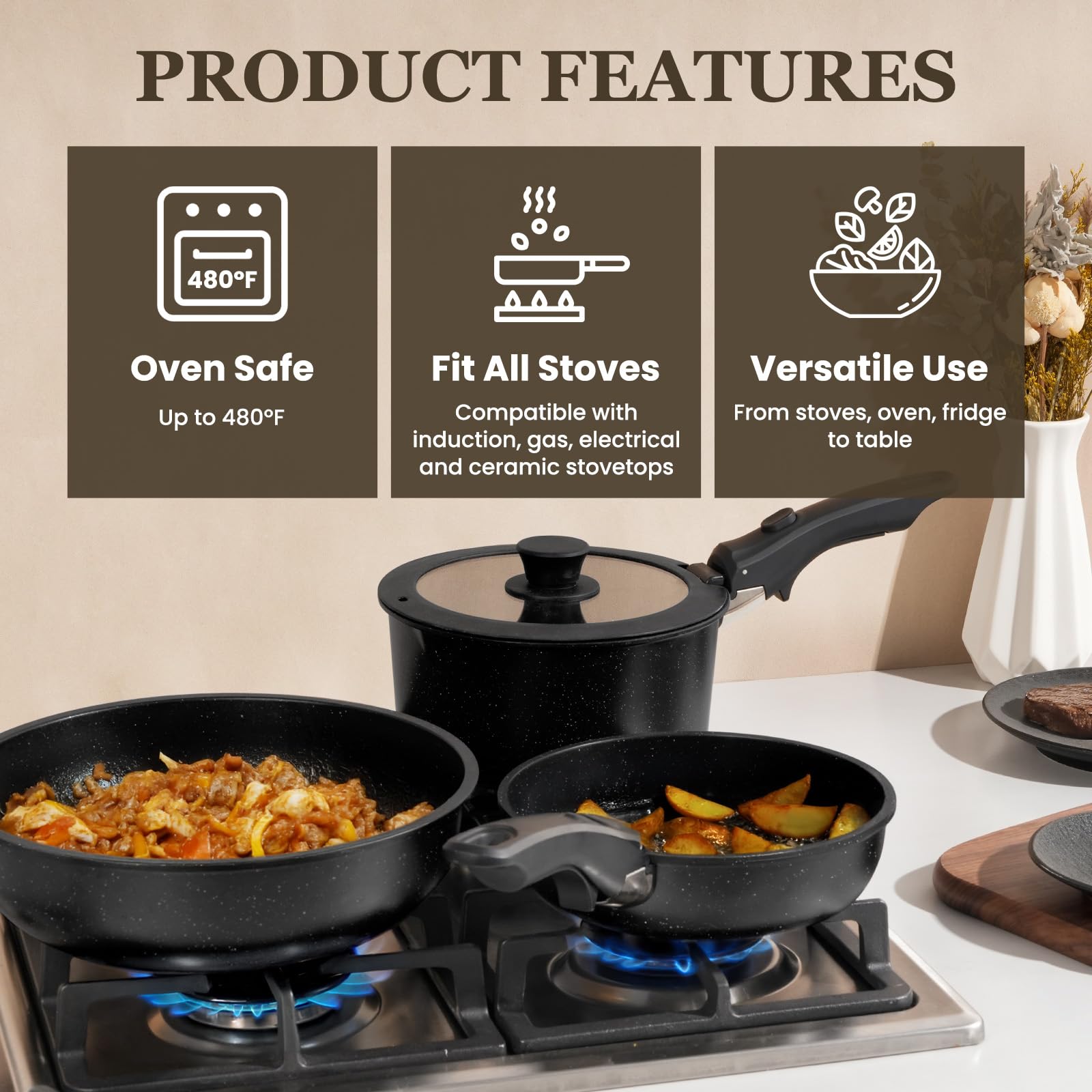 KIKCOIN egg pan and multiple sizes support diverse meal prep.
