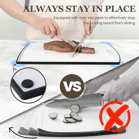 Kikcoin extra-large 16x11 cutting board with juice grooves keeping juices contained.
