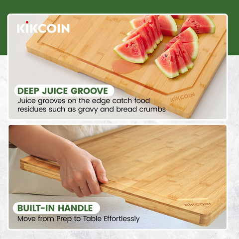 Kikcoin gift-ready bamboo cutting board ideal for holidays and gatherings.