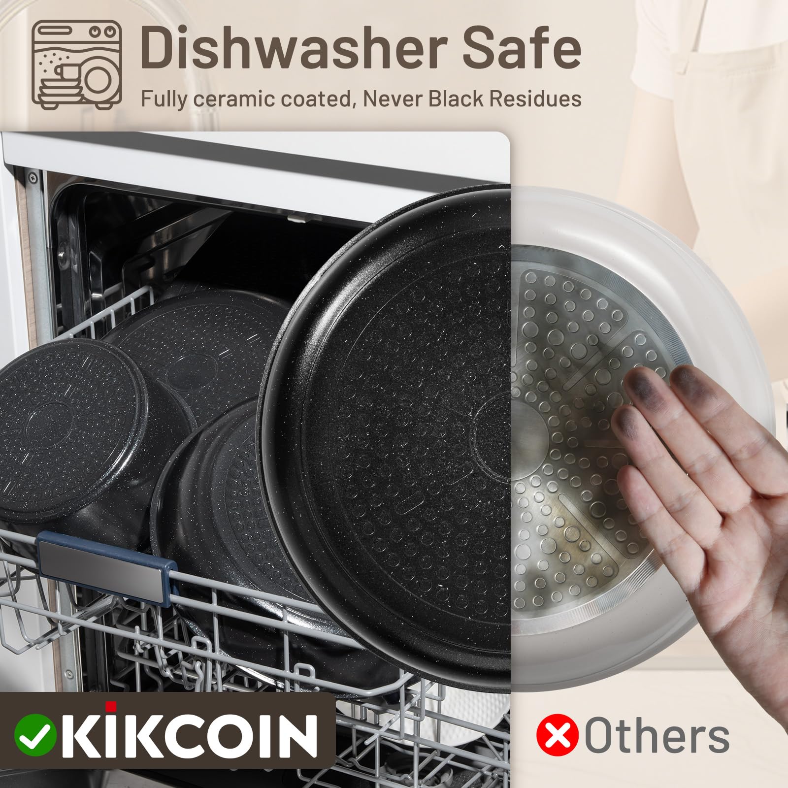 Kikcoin induction-compatible cookware heats evenly for reliable searing and simmering.