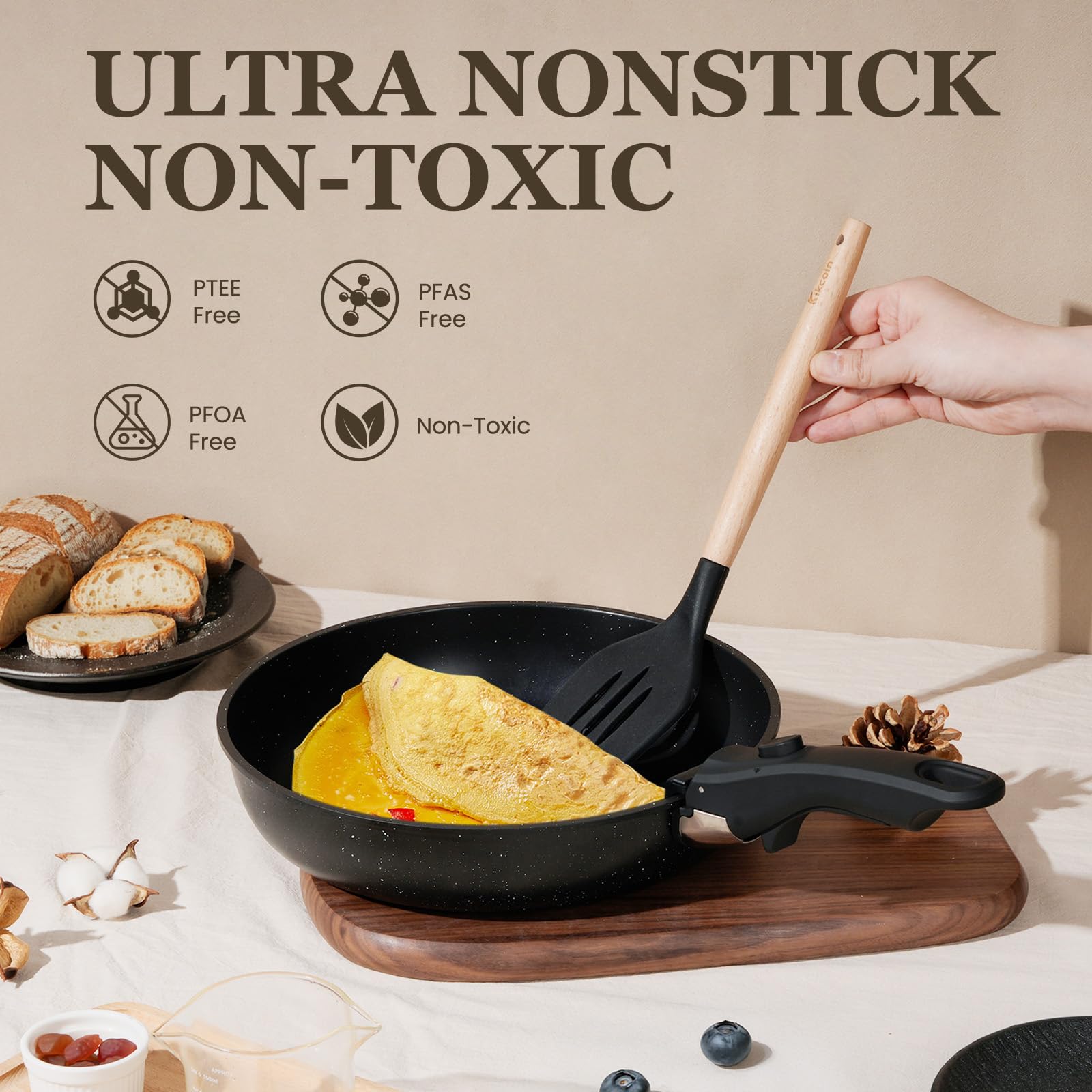 KIKCOIN induction-compatible cookware heats evenly on all stovetops