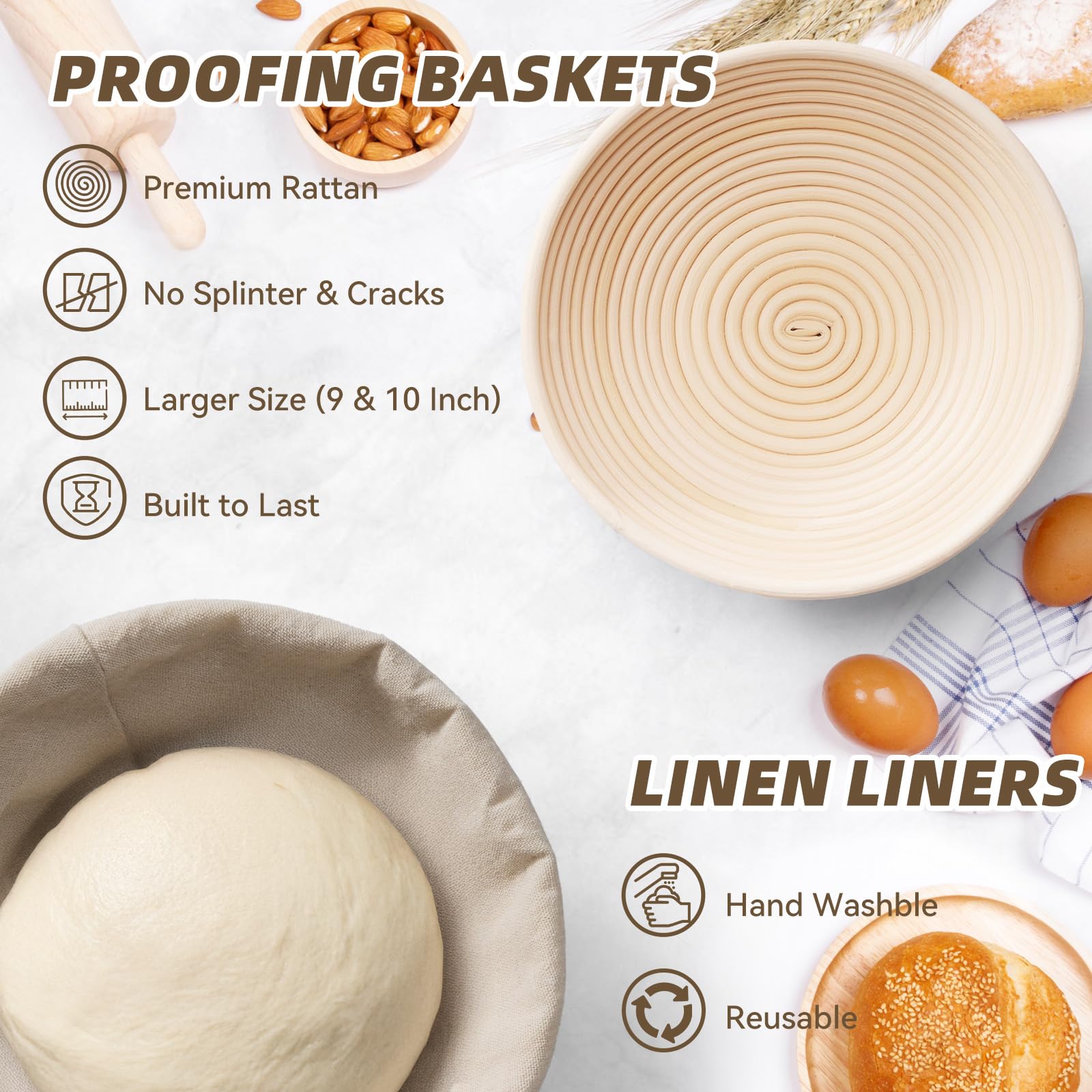 Kikcoin linen liner for proofing basket keeps dough from sticking and makes cleanup easy