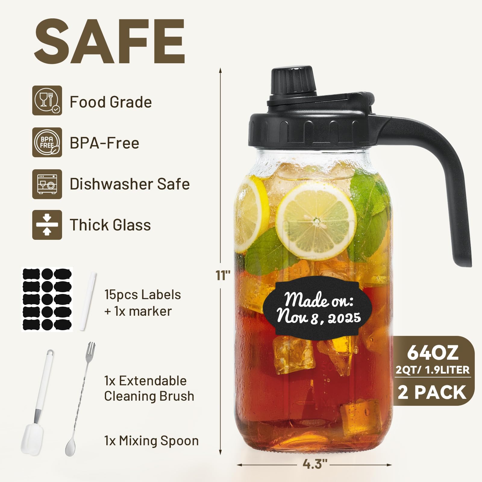 Kikcoin mason pitcher airtight-leakproof seal keeps beverages fresh.