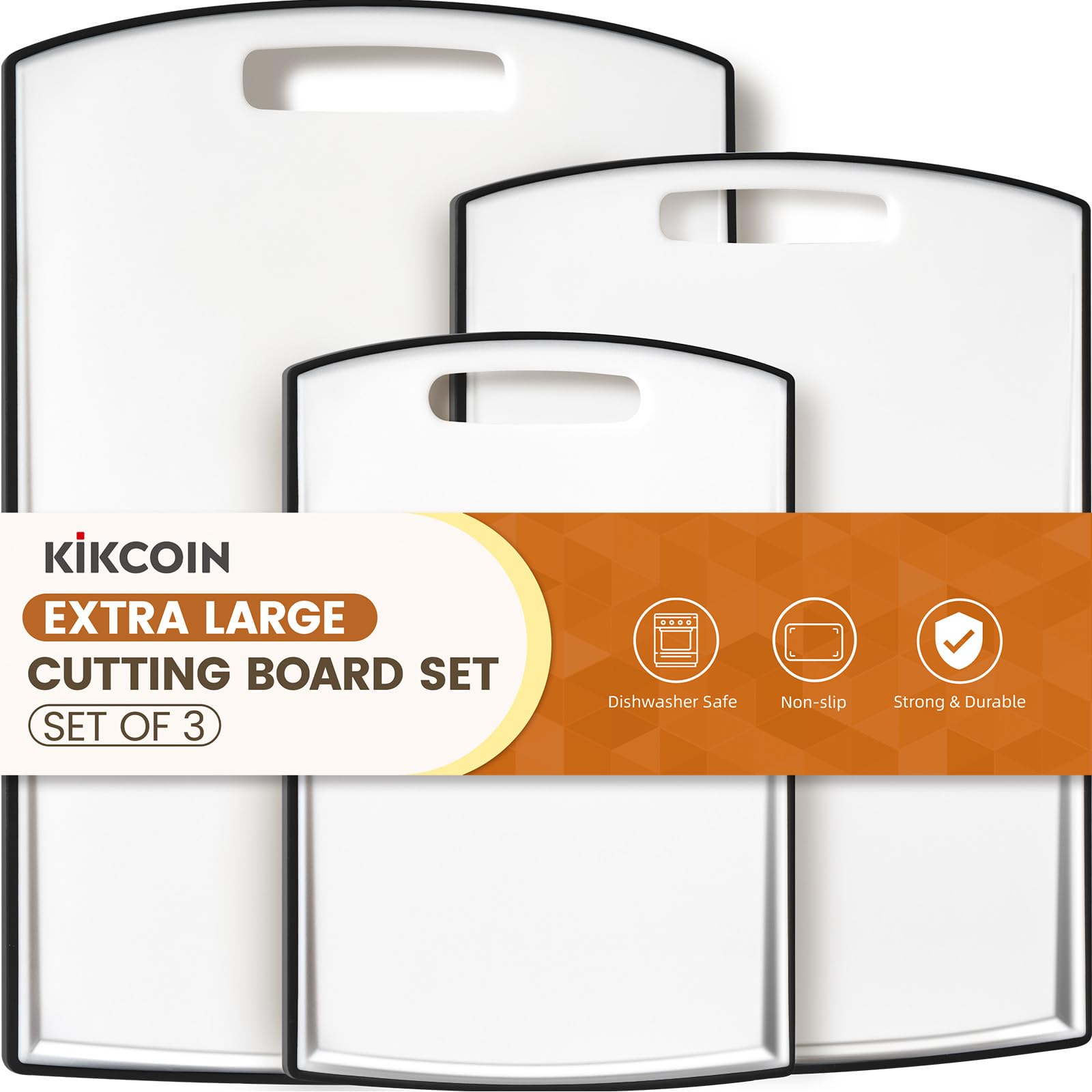 Kikcoin non-slip cutting board set on countertop, secure grip for safe meal prep.