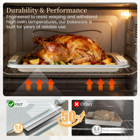 Kikcoin oven-safe up to 450°F pans support even browning and uniform results.