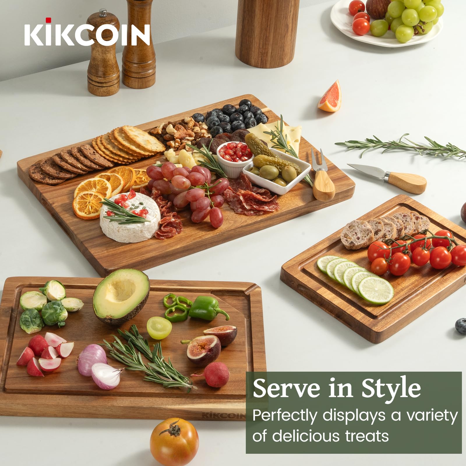 Kikcoin serving board with cheese platter for elegant entertaining