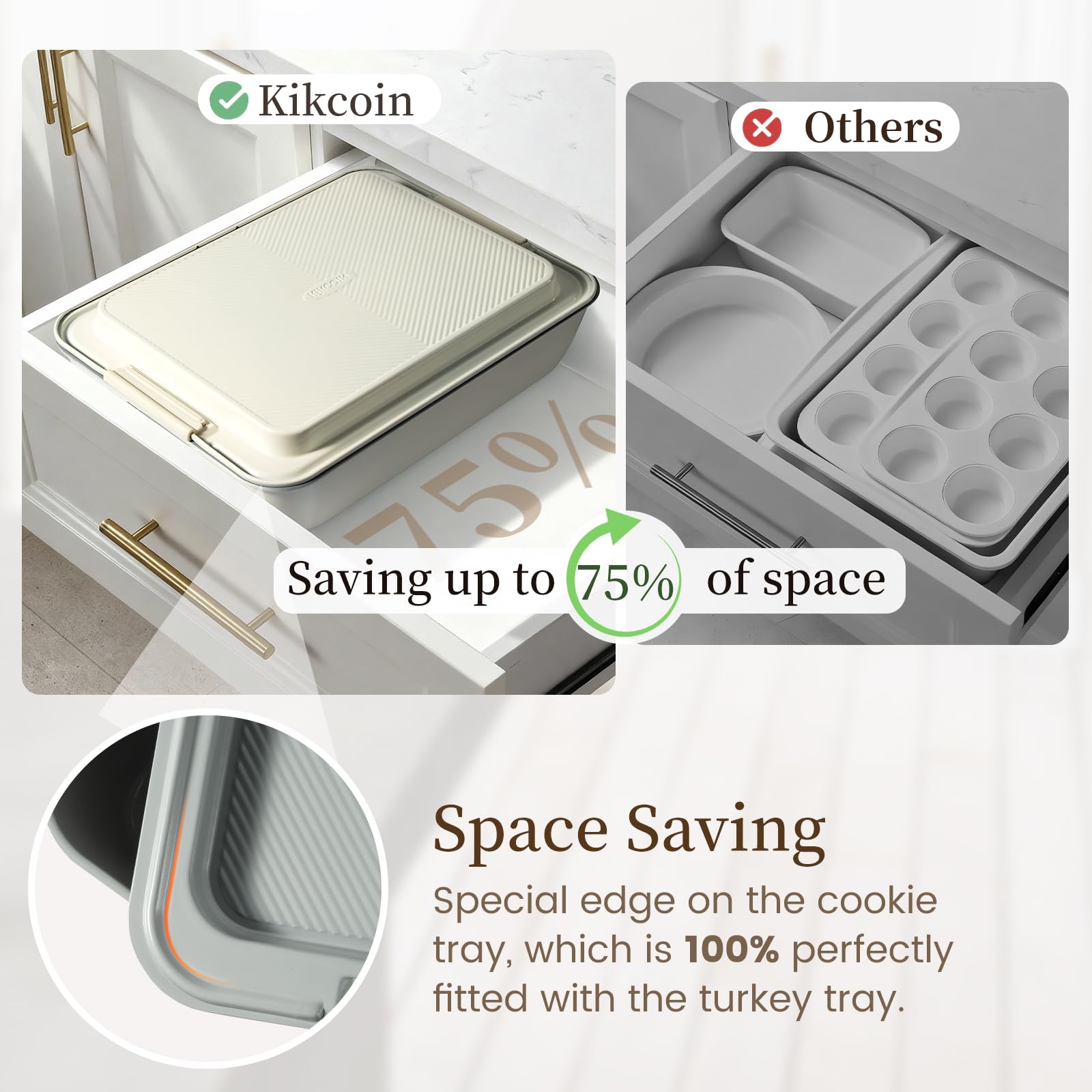 Kikcoin silicone handles on baking pans for heat-safe grip during baking sessions.