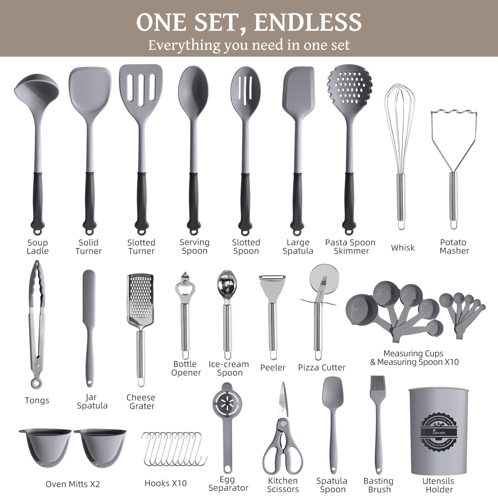 Kikcoin silicone utensils soft-touch design prevents scratches on cookware