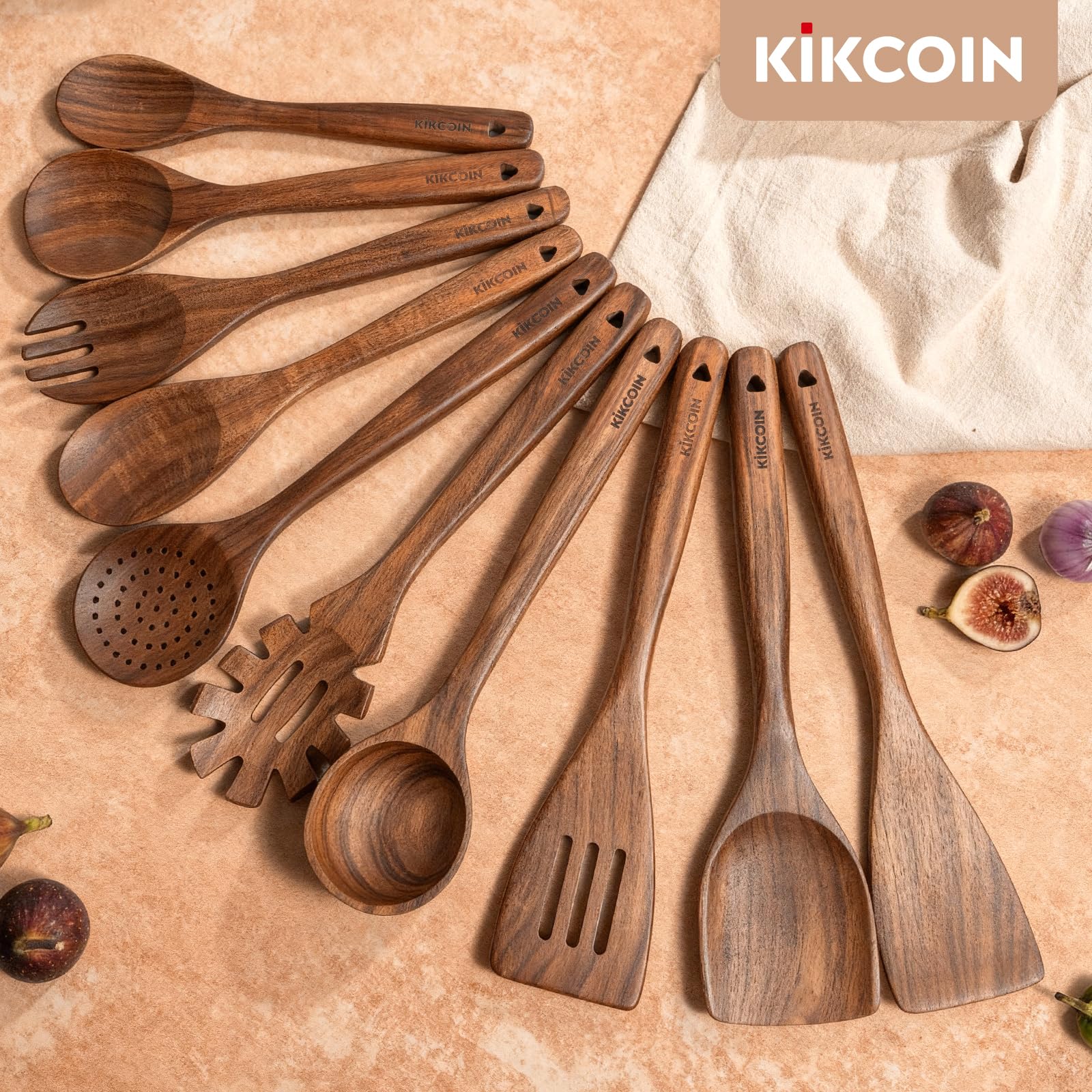 Kikcoin durable teak utensils stay lightweight yet heat resistant.