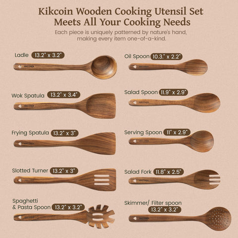 Kikcoin wooden utensil set offers versatile tools for everyday cooking.