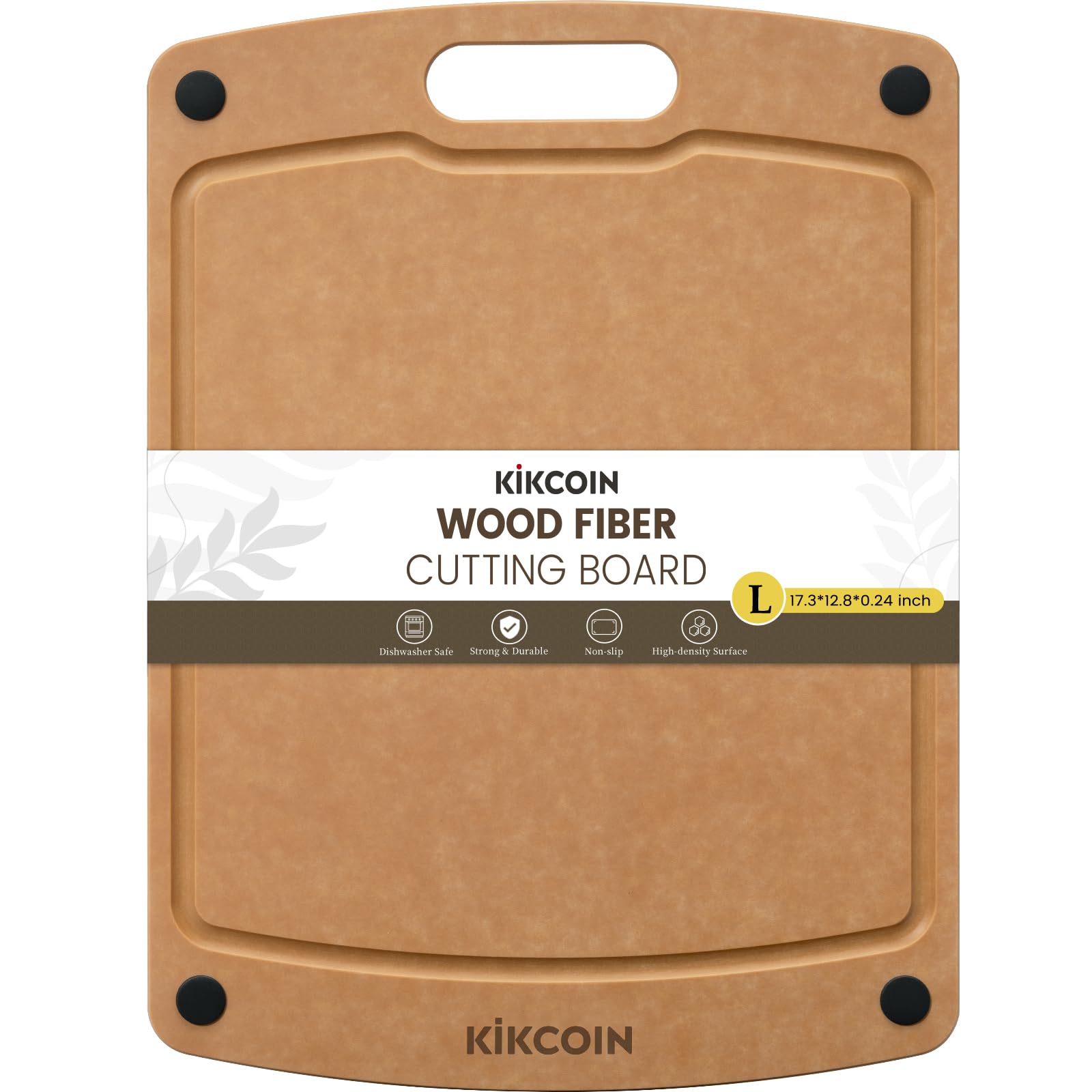 Kikcoin wood cutting board front view showing ample prep space for ingredients