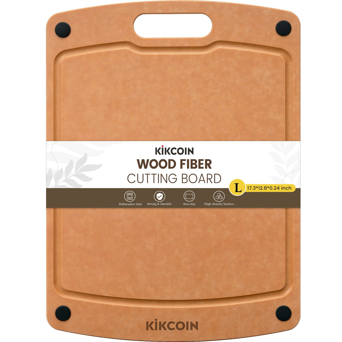 Kikcoin wood cutting board front view showing ample prep space for ingredients