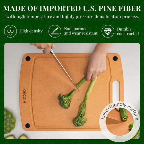 Kikcoin board with non-slip feet preventing sliding during chopping