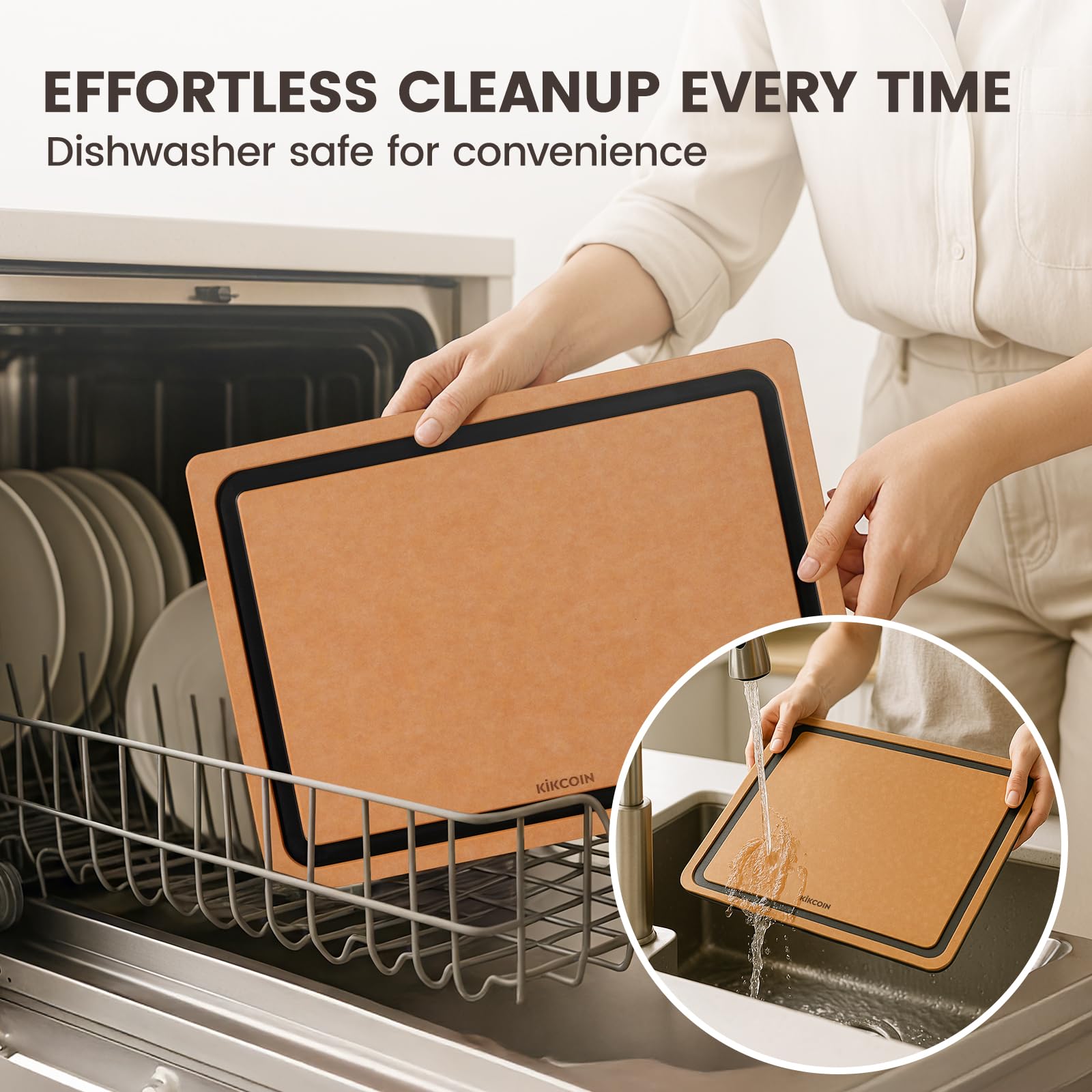 Kikcoin boards on dishwasher-safe surface for easy cleanup