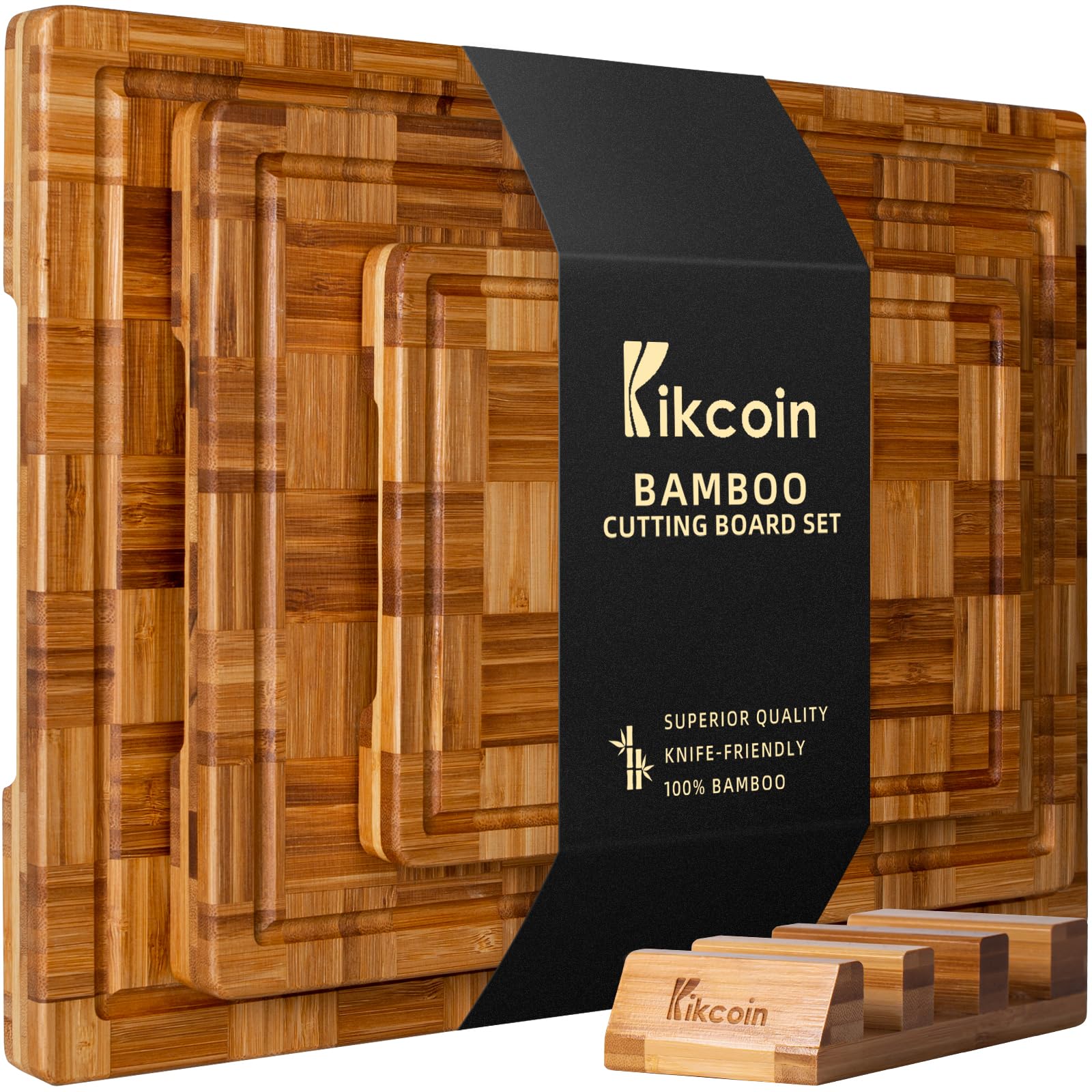 Kikcoin XL bamboo cutting board for meat prep with ample workspace.
