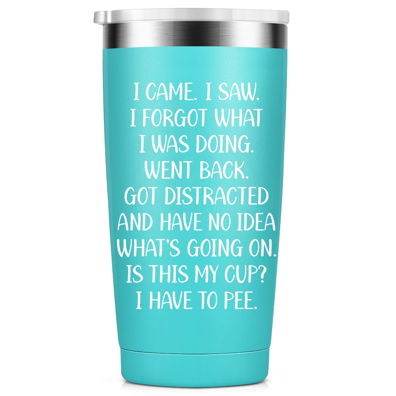 KIKERRO 20oz tumbler front view with I Came I Saw quote for daily caffeine
