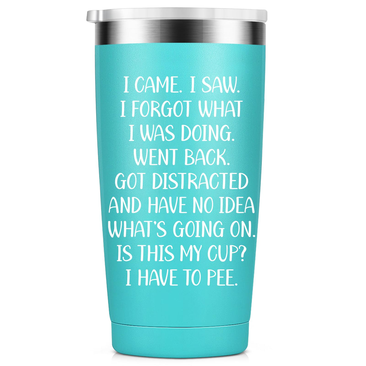 KIKERRO 20oz tumbler front view with I Came I Saw quote for daily caffeine