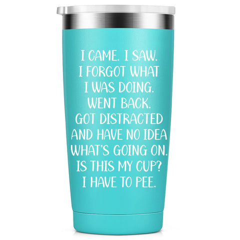 KIKERRO 20oz tumbler front view with I Came I Saw quote for daily caffeine