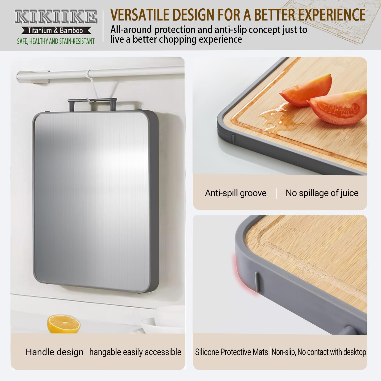 KIKIIKE double-sided design doubles prep space for vegetables and meats.