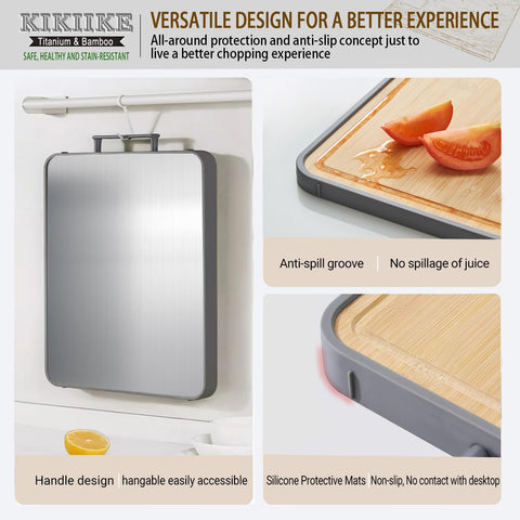 KIKIIKE double-sided design doubles prep space for vegetables and meats.