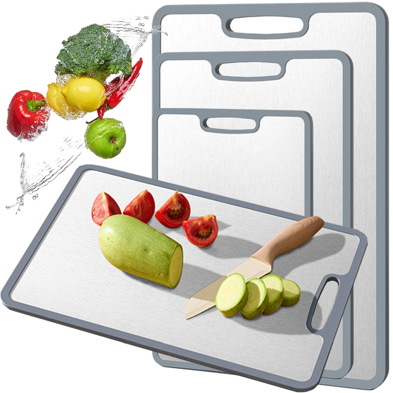 KIKIIKE titanium cutting board double‑sided view showing versatile prep surface
