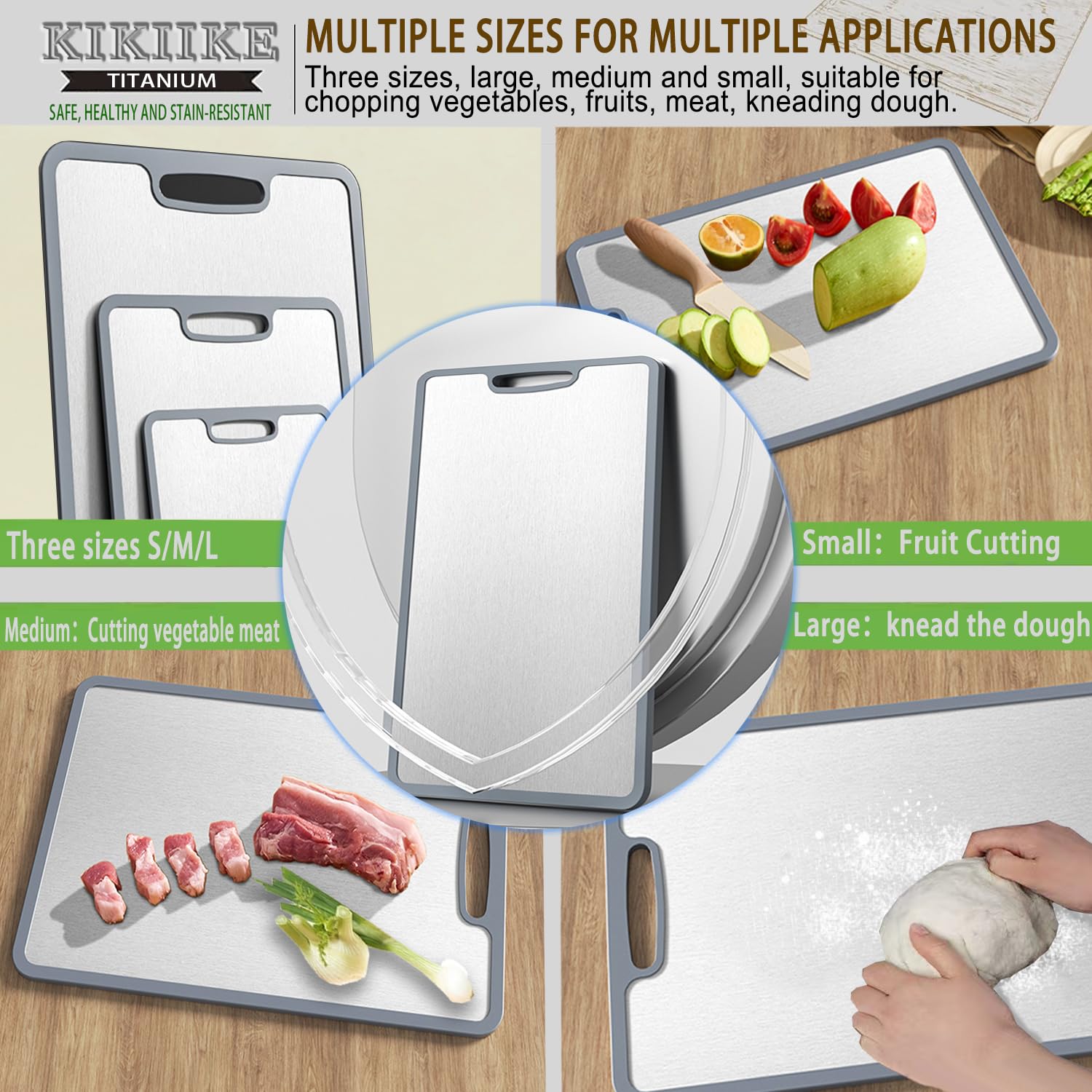 KIKIIKE titanium cutting board in use for dough work and chopping