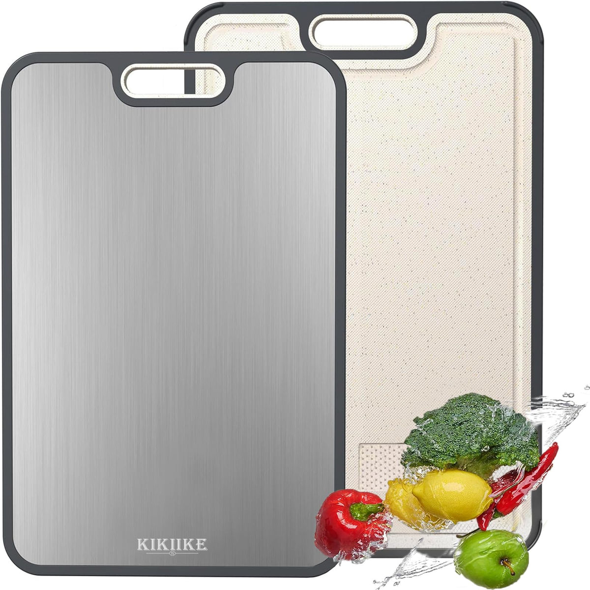 KIKIIKE titanium cutting board with dual surfaces for raw and cooked prep