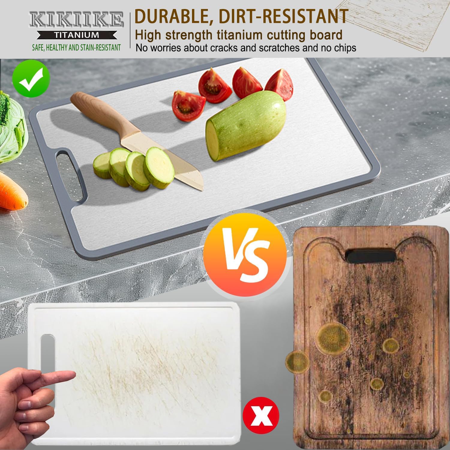 KIKIIKE titanium cutting board with non‑stick surface for quick cleaning