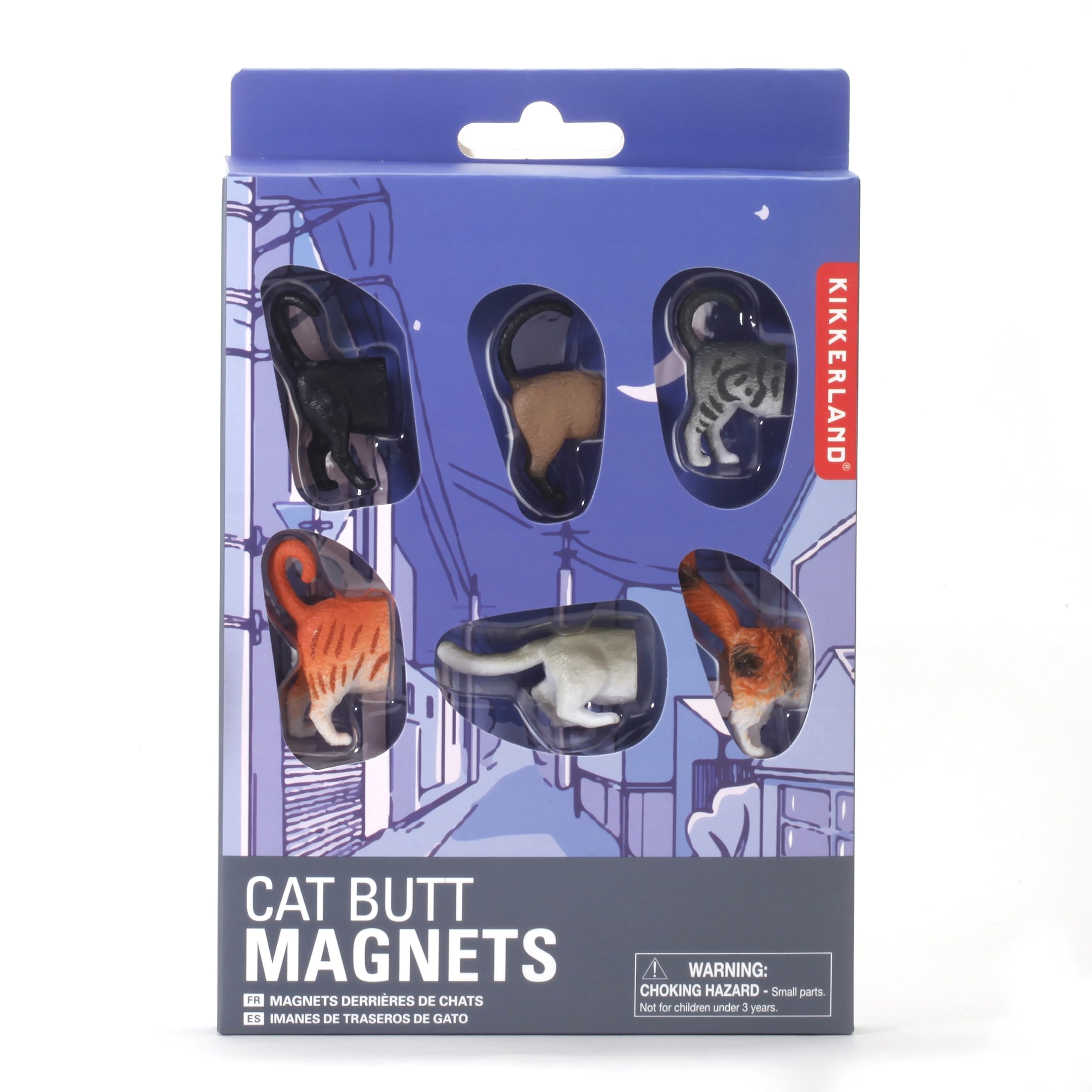 Kikkerland cat butt magnets, front view, adds whimsical fridge decor