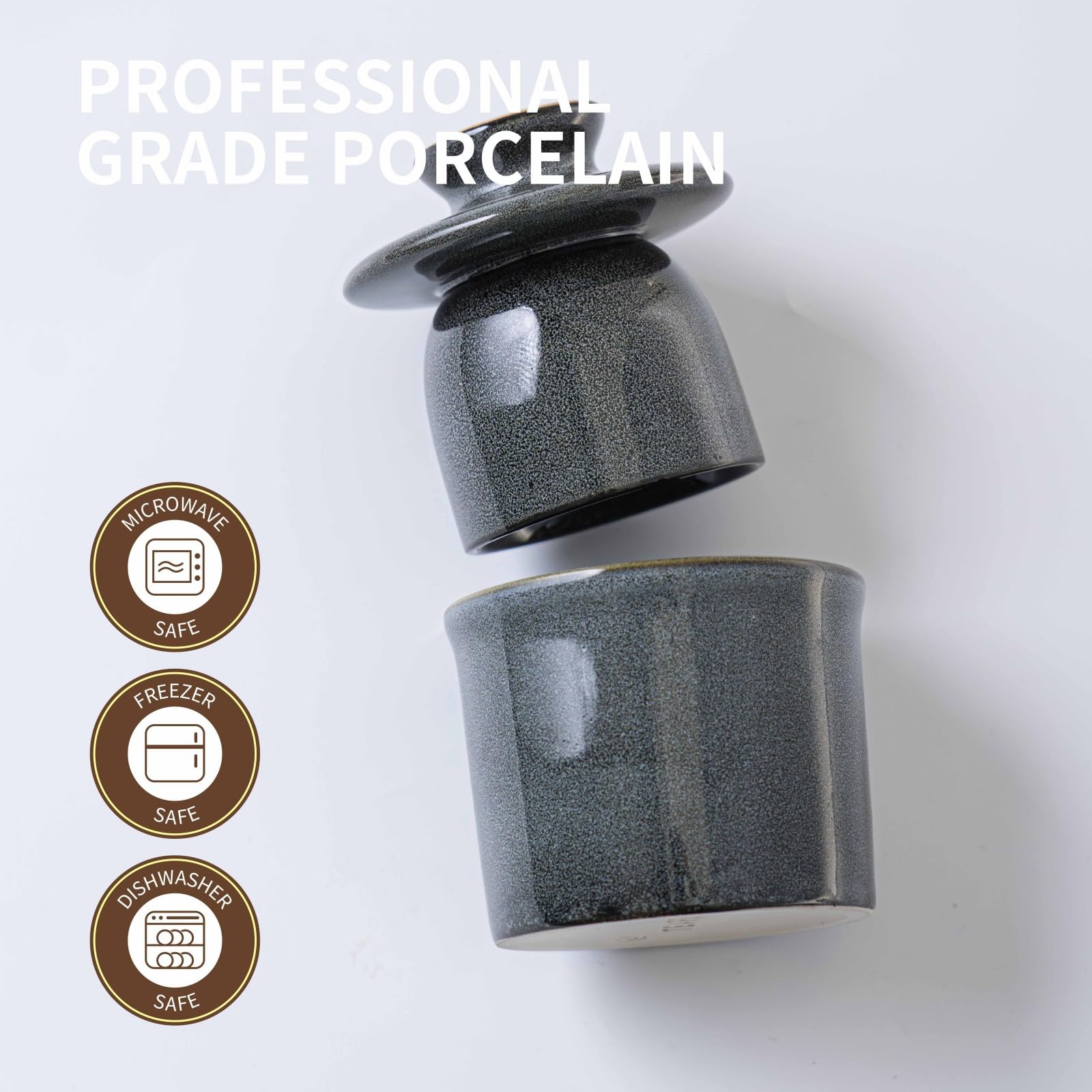 Kiln-turned grey butter crock complements modern and rustic kitchens.