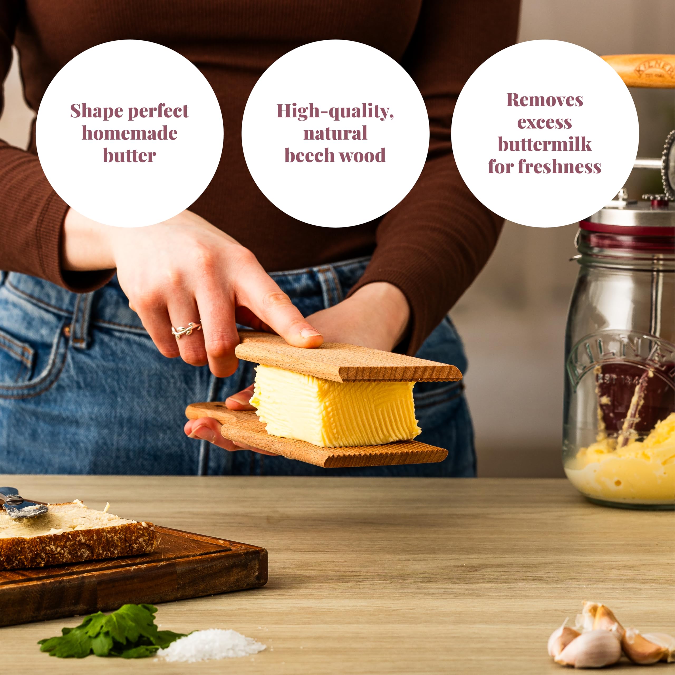 Kilner butter paddles flat side for serving and display