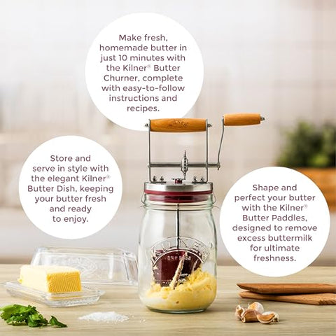 Kilner churn handle with wooden grip offers comfortable, controlled butter making