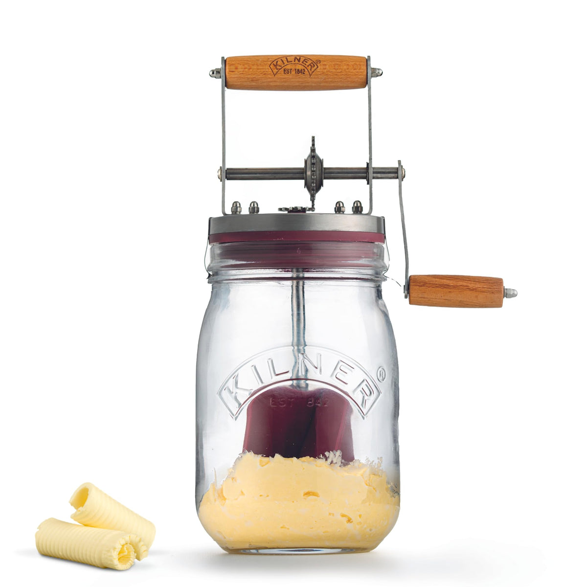 Kilner vintage butter churn jar with embossed logo for durable homemade butter