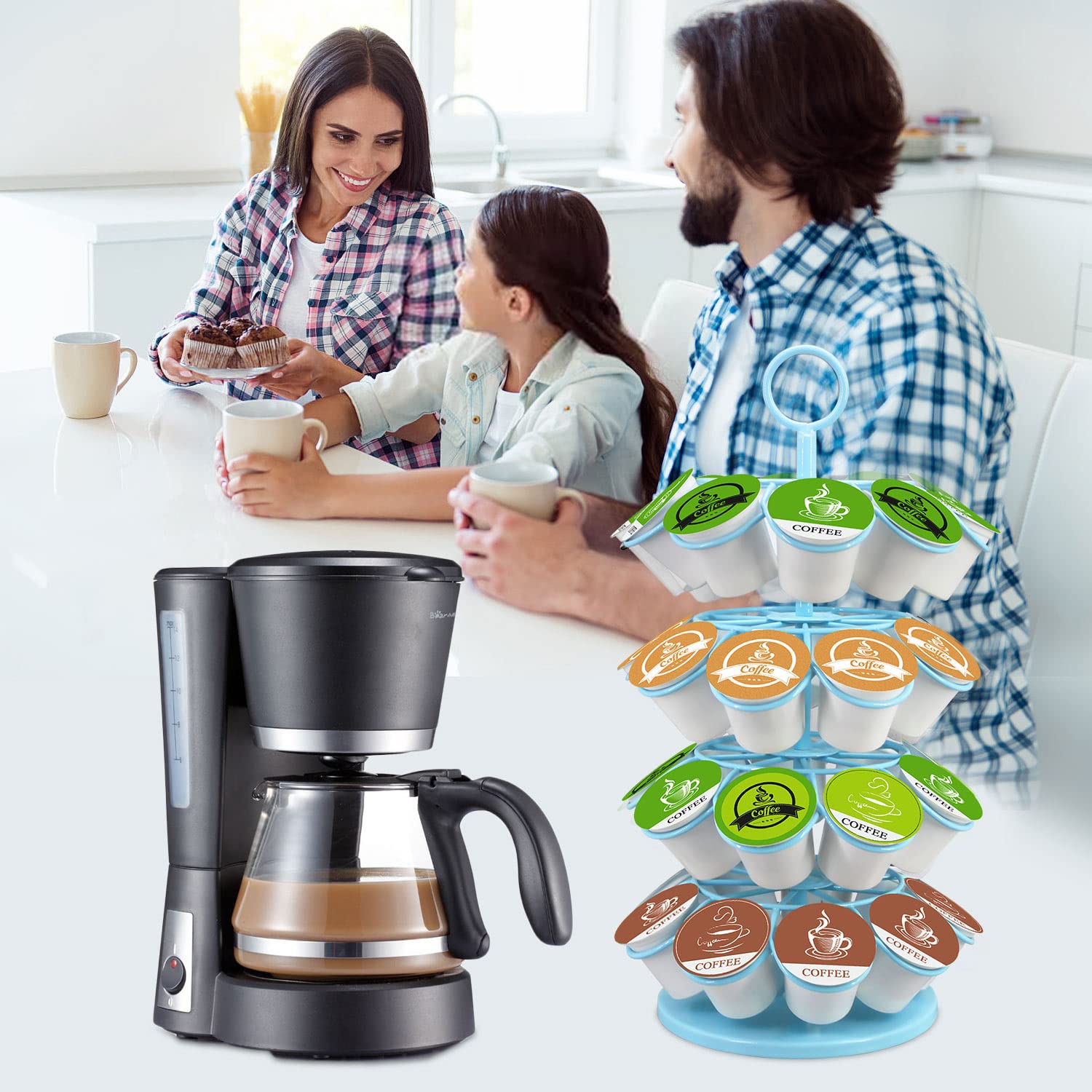 Compact circular footprint saves counter space beside your coffee maker.
