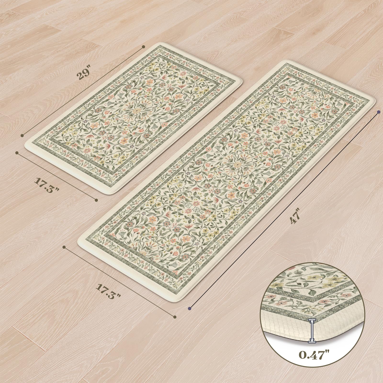 KIMODE anti-fatigue kitchen mat 17x29 with beveled edges reduces tripping risks.