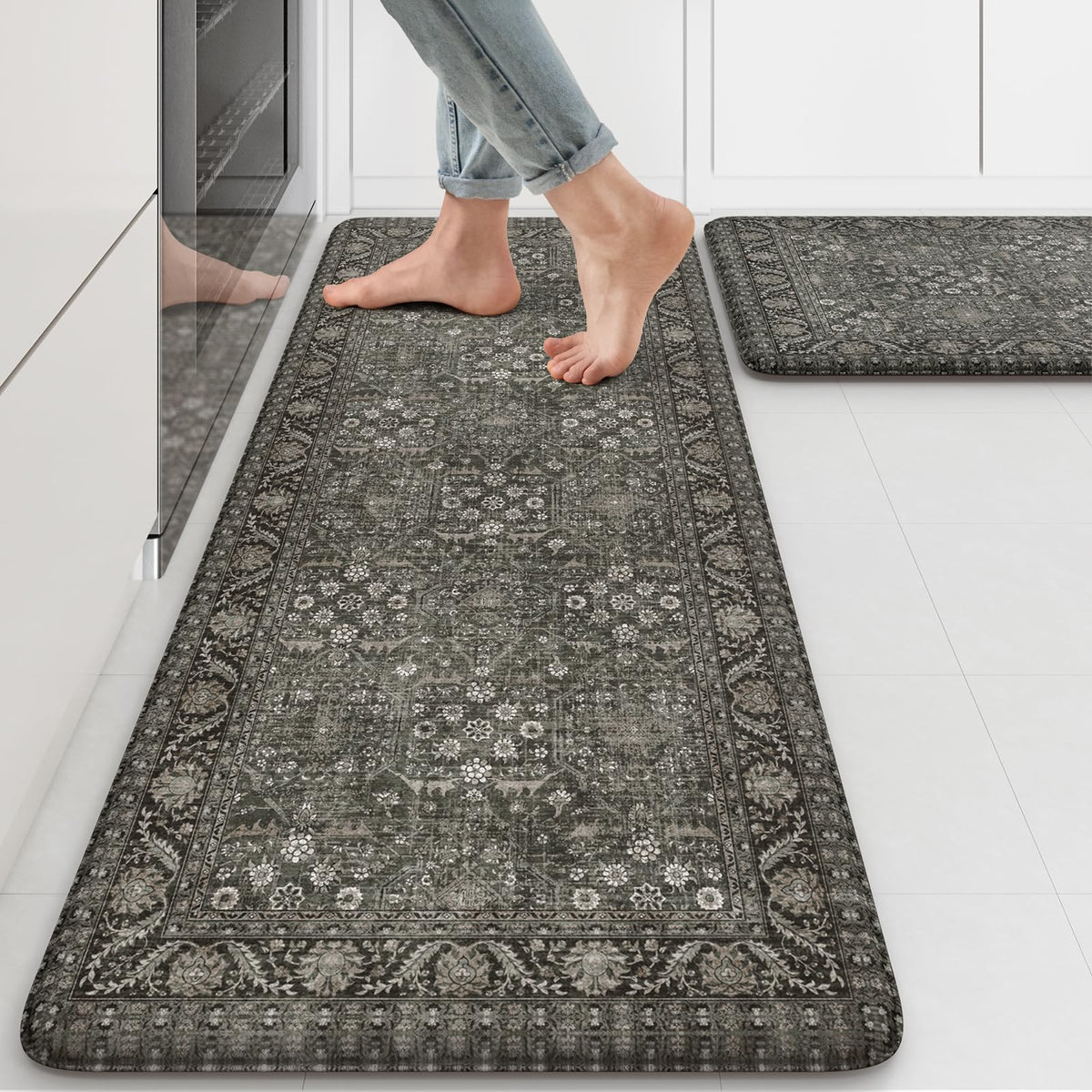 KIMODE anti-fatigue kitchen mat 2pc set with cushioned support for standing tasks.