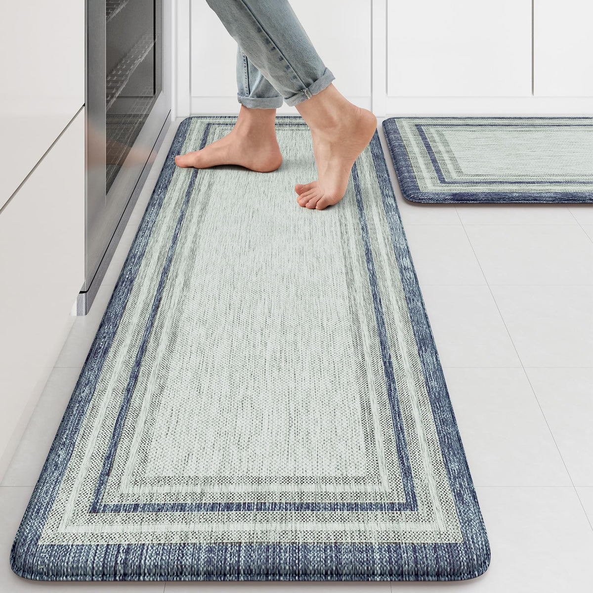 KIMODE anti-fatigue kitchen mat blue-gray, two-piece set, top view, comfortable standing