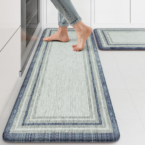 KIMODE anti-fatigue kitchen mat blue-gray, two-piece set, top view, comfortable standing